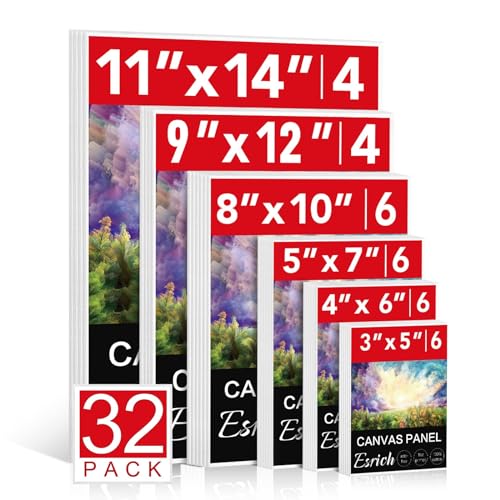 ESRICH Canvas Boards for Painting 32 Pack Art Supplies Paint Canvas 3x5 4x6 5x7 8x10 9x12 11x14 Blank Large Canvases for PaintingCotton Primed Canvas Panels for Acrylic Oil Gouache  Tempera