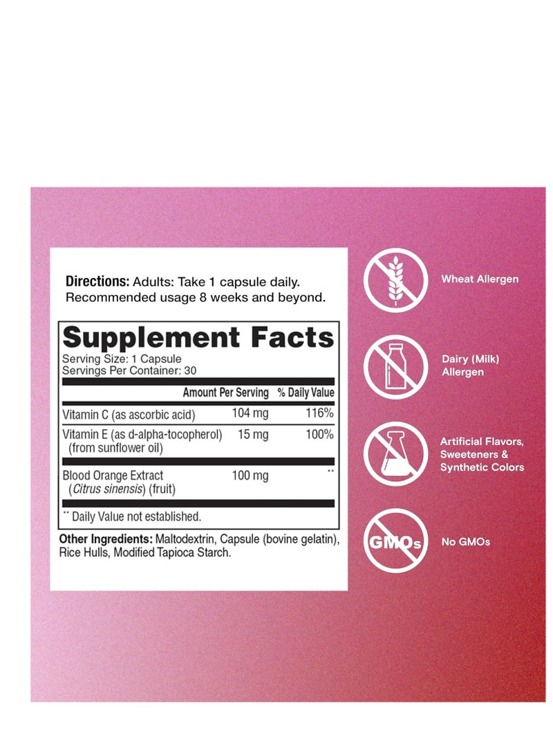 ONE A DAY إشراقة البشرة، مكمل غذائي لدعم الترطيب والإشراقة مع مستخلص البرتقال الأحمر وصحة الكولاجين مع فيتامين C وفيتامين E، 30 كبسولة - Image 2