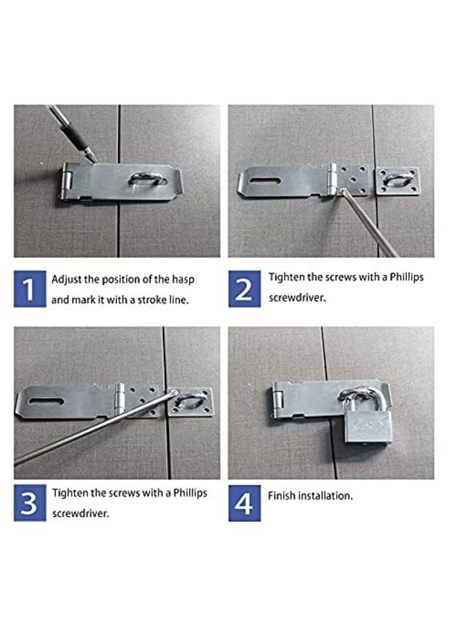 Door Locks Hasp Latch,Stainless Steel Surety Packlock Clasp Hasp Lock Latch, Extra Thick Gate Lock Hasp with Screws Brushed Finish 2 Pack(4INCH) - Image 2