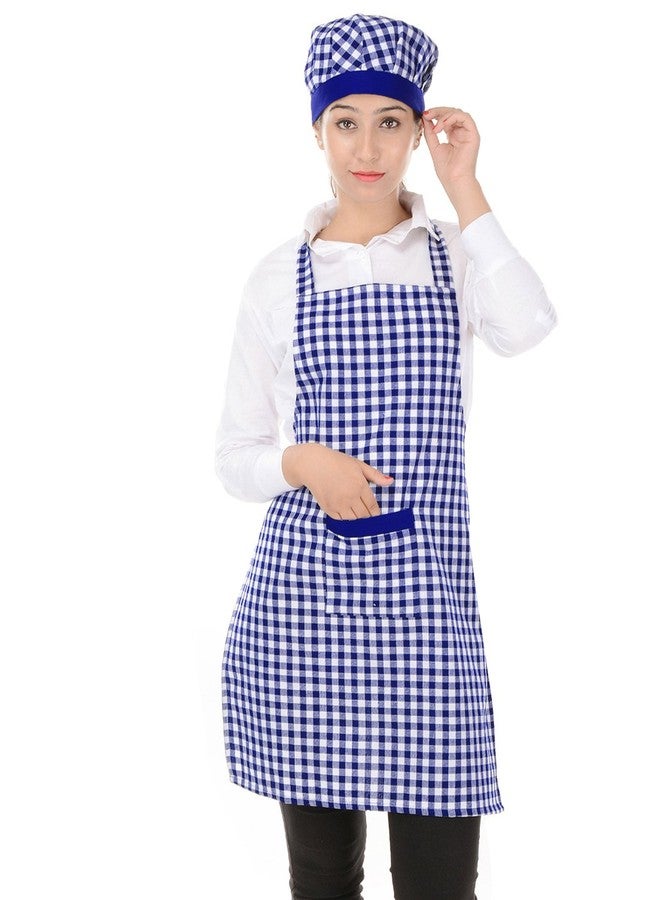 Switchon Kitchen Cotton Chef Apron with Cap - Pack of 2 | Blue Check Design | Free Size for Men & Women | For Home, Hotels, Restaurants, Cafés, Cooking, Art & Multi-purpose Use - Image 2