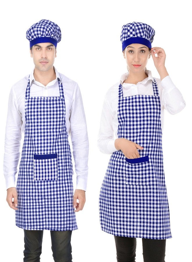 Switchon Kitchen Cotton Chef Apron with Cap - Pack of 2 | Blue Check Design | Free Size for Men & Women | For Home, Hotels, Restaurants, Cafés, Cooking, Art & Multi-purpose Use - Image 1