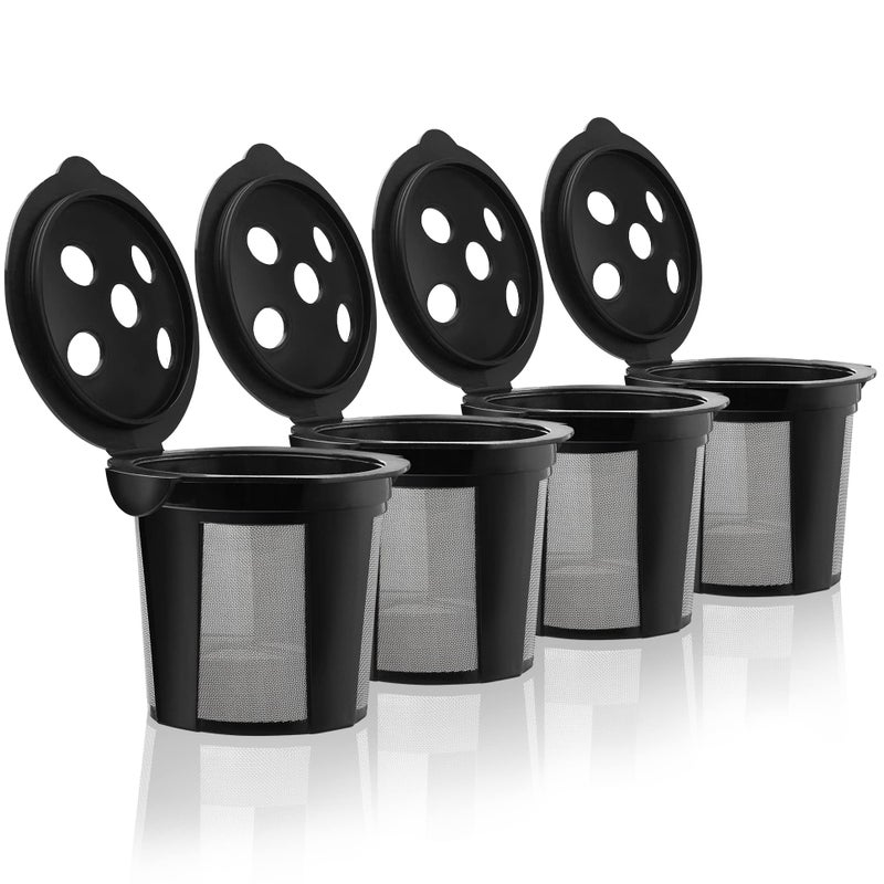 4 Reusable K Cups for Keurig K Supreme K Supreme Plus K Slim with Multistream Technology KBrew Chill KDuo Hot  Iced  4 Black Refillable Kcups Coffee Filters for Keurig Coffee Makers