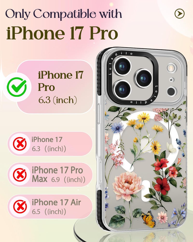Lotadilo Case for iPhone 17 Pro Case Compatible with Magsafe Ring Holder Stand - for Women Retro Flower Design TPU Phone Cover for Girls Girly Funny Fashion - Image 2