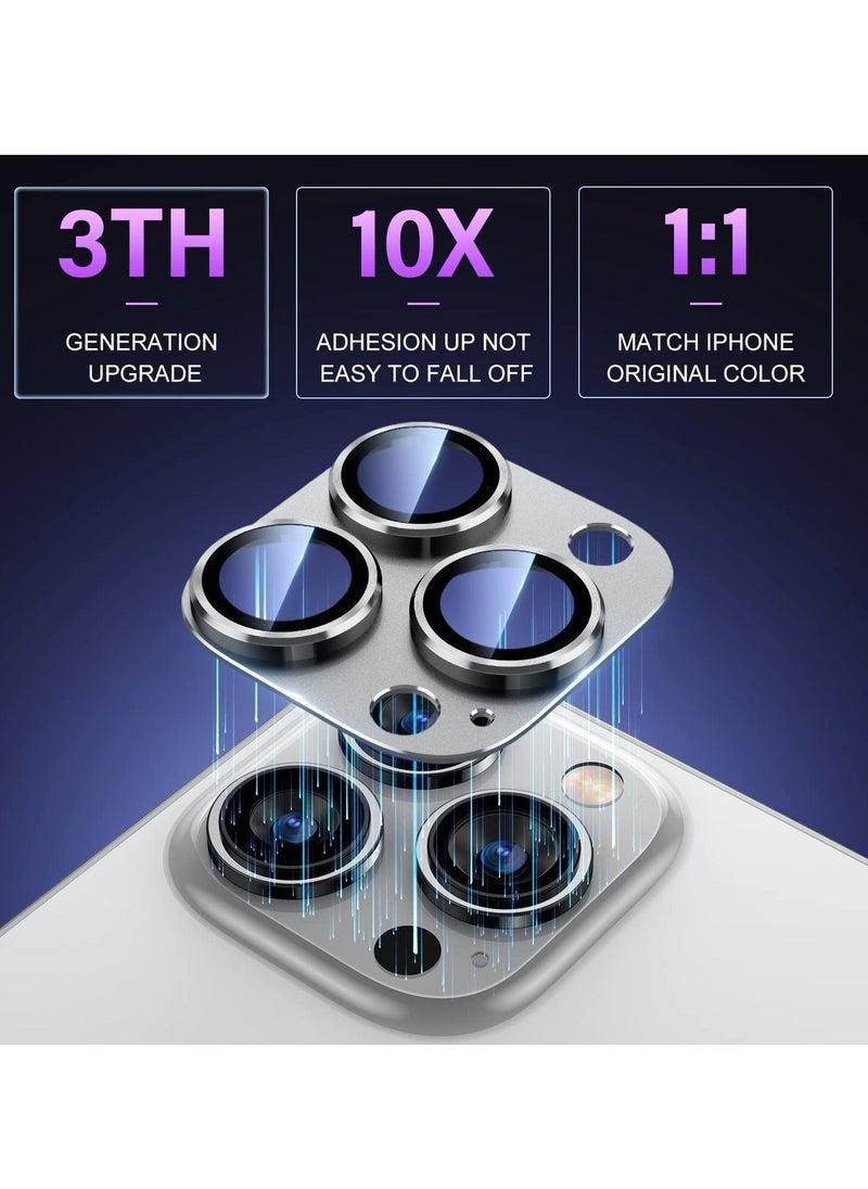 Raxoom Camera Lens Protector for iPhone 14 Pro/iPhone 14 Pro Max, Alloy Metal Camera Cover with Tempered Glass Screen Protector Accessories,Scratch Resistant,Easy to Install (Silver) - Image 3