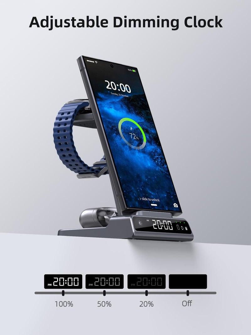 NeotrixQI Wireless Charger Samsung Charging Station: 3 in 1 Android Charging Stand with Dimmable Clock - Nightstand Organizer for Galaxy S25 Ultra S24, Galaxy Watch 8 7 6 5 4, Galaxy Buds, Space-Saving Charger - Image 4