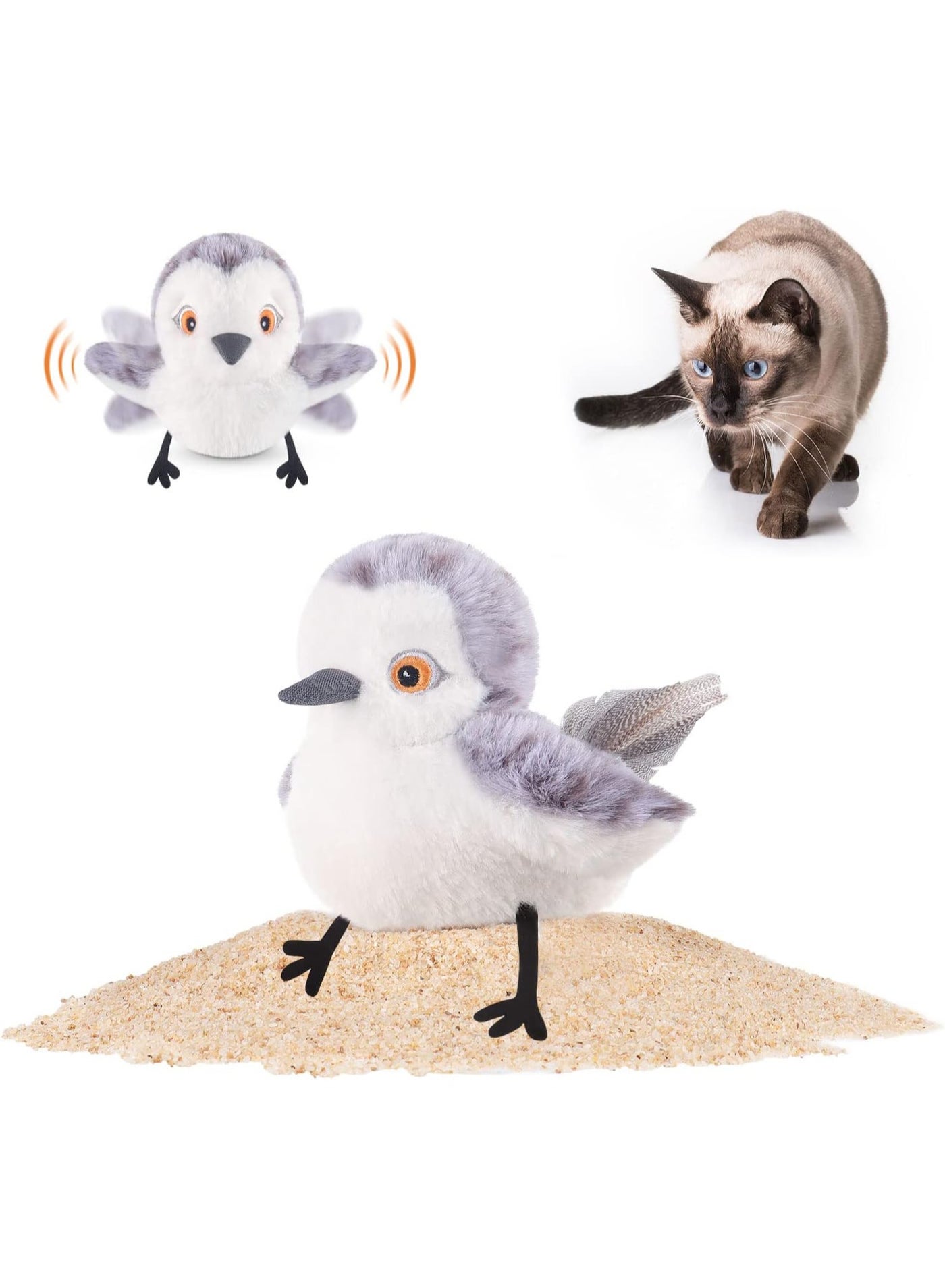 Cat Toys Flapping Bird (No Flying), Lifelike Sandpiper Chirp Tweet, Rechargeable Touch Activated Kitten Toy Interactive Cat Exercise Toys for All Breeds Cat Kicker Catnip Toys