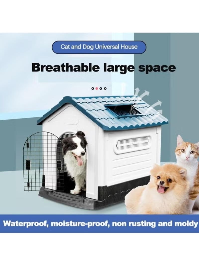 WALALLA Dog House with Iron Gate Outdoor Plastic Dog House Water Resistant Pet House with Adjustable Skylight and Elevated Base for Small Dogs 68*57*66cm - Image 3