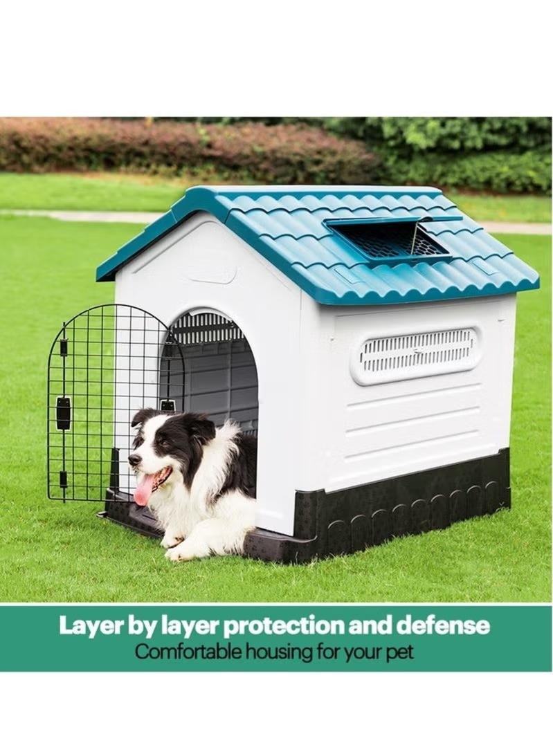 WALALLA Dog House with Iron Gate Outdoor Plastic Dog House Water Resistant Pet House with Adjustable Skylight and Elevated Base for Small Dogs 68*57*66cm - Image 4