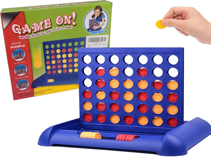 SHUYUE 4 in A Row Board Games Foldable Line up 4 Toys Children's Educational for Kids Blue - Image 1