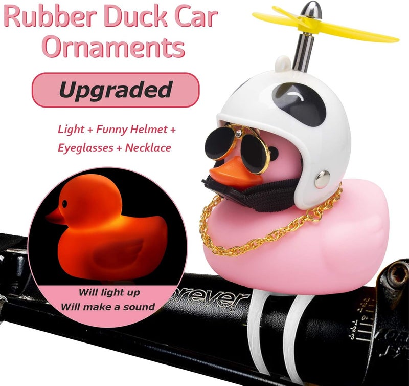 wonuu Rubber Duck Car Ornaments, 2Pcs Yellow Duck Car Dashboard Decorations Squeeze Duck Bicycle Horns with Propeller Helmet - Image 2