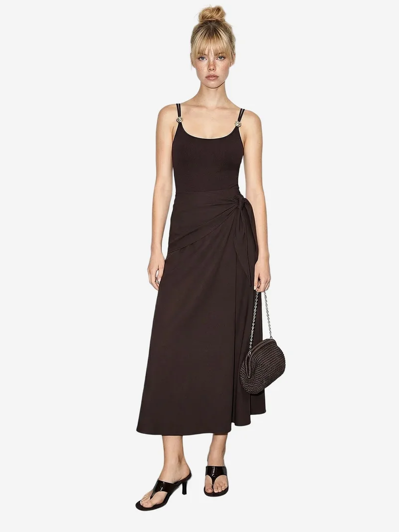 بيانكو لوتشي LUCCI High Waist A-Line Wrap Skirt with Tie Detail