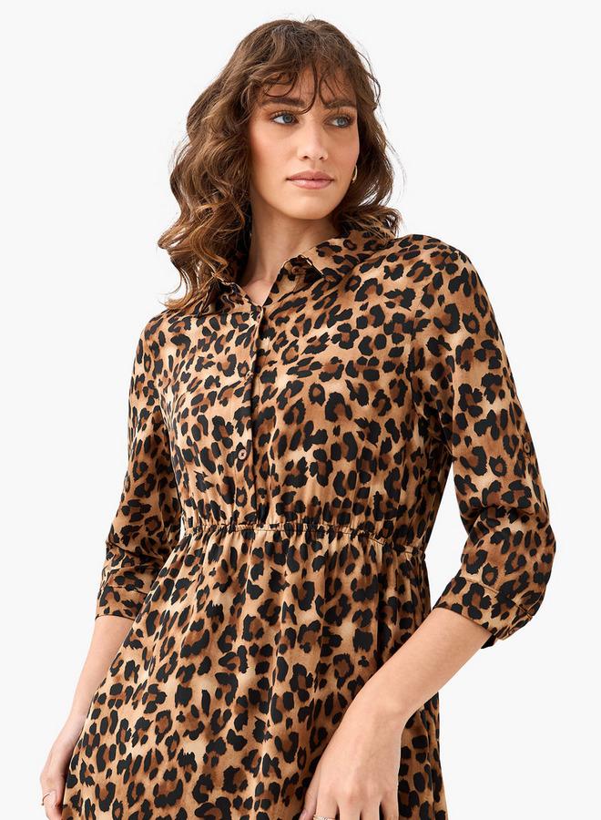 Splash FAV Midi Cotton Shirt Dress with Animal Print - Image 5