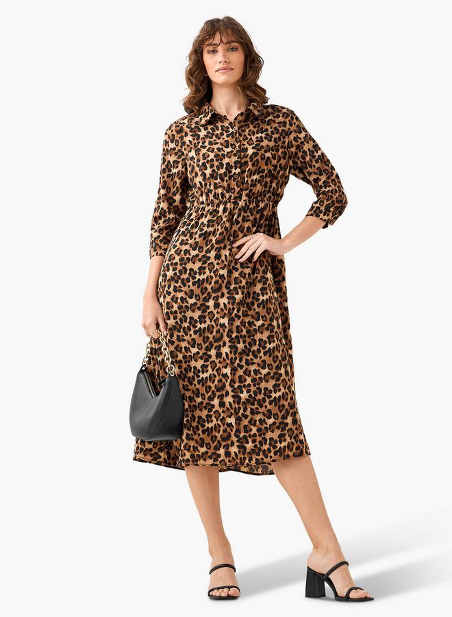 Splash FAV Midi Cotton Shirt Dress with Animal Print - Image 2