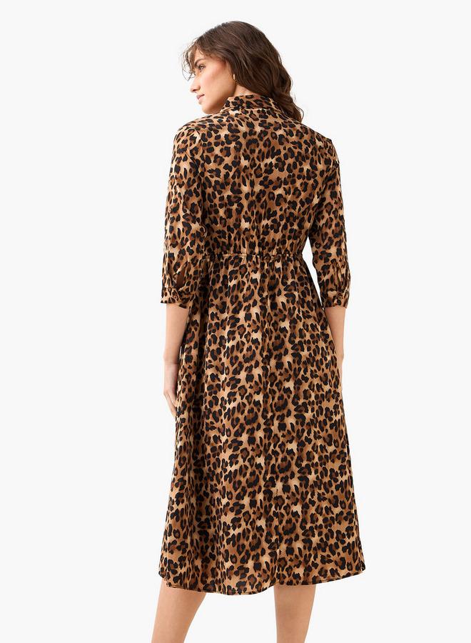 Splash FAV Midi Cotton Shirt Dress with Animal Print - Image 4