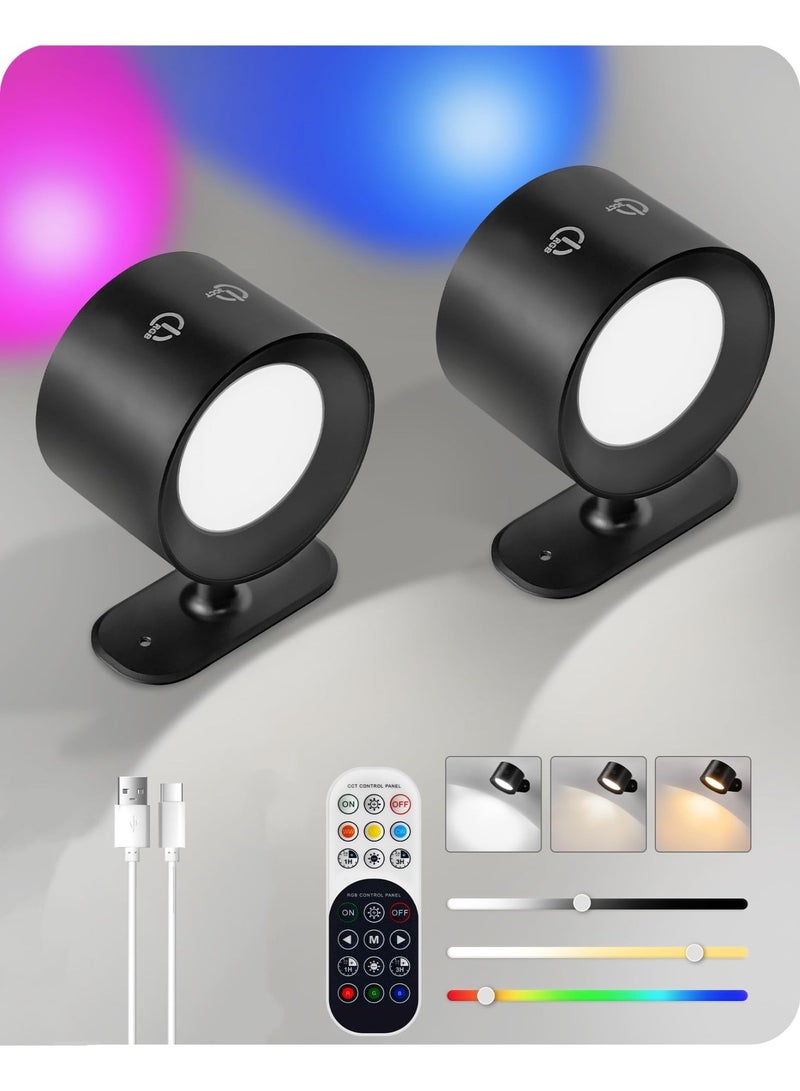 XICEN 2 Pack LED Wall Sconce with RGB, Remote & Touch Control, Dimmable Rechargeable Wall Light with Timer, 360° Rotate Base - Image 1