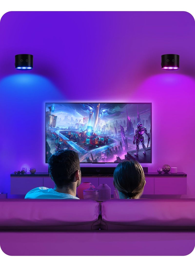 XICEN 2 Pack LED Wall Sconce with RGB, Remote & Touch Control, Dimmable Rechargeable Wall Light with Timer, 360° Rotate Base - Image 4