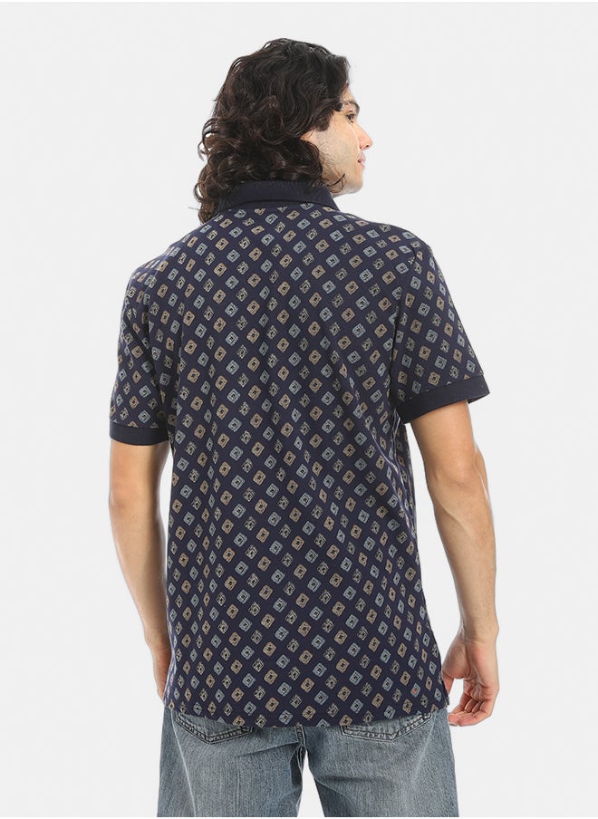 Red Circle Self Pattern Regular Fit Polo Shirt  - Image 3