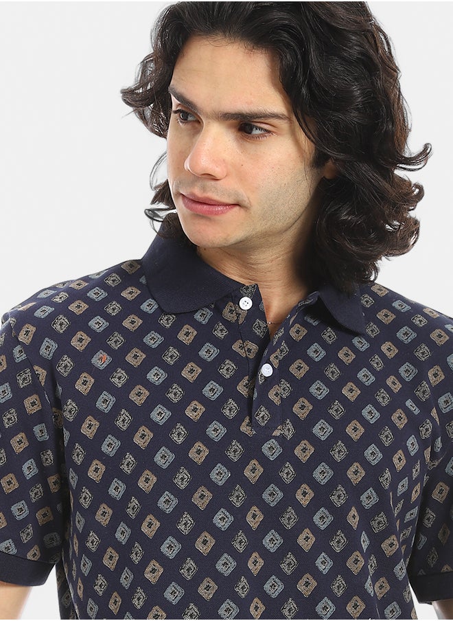 Red Circle Self Pattern Regular Fit Polo Shirt  - Image 4