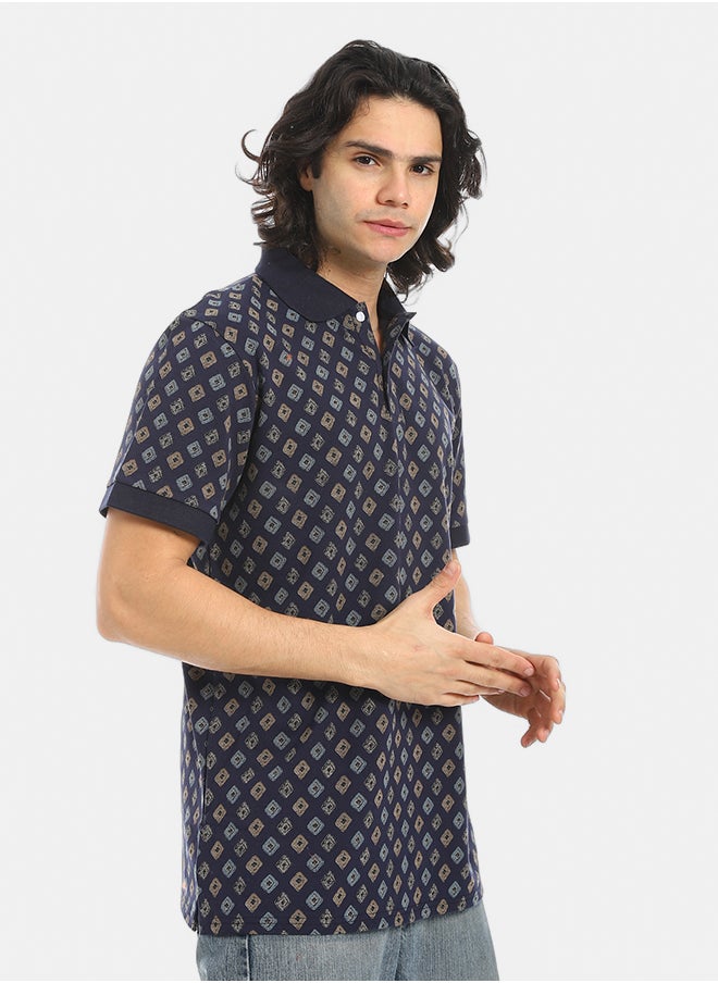 Red Circle Self Pattern Regular Fit Polo Shirt  - Image 2