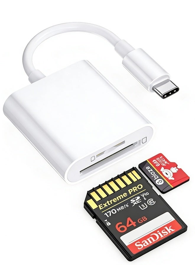 Type-C SD Card Reader Dual Slot Memory Card Adapter with SD & Micro SD Slots High-Speed USB-C Card Reader for Smartphones Laptops Tablets Cameras Plug and Play Portable Data Transfer - Image 1