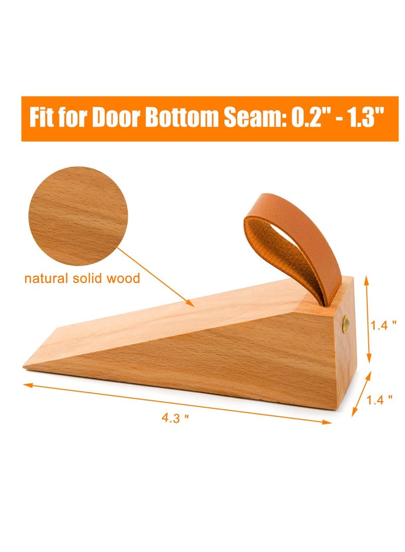 واي آند دي Wood Door Stopper, 2PCS Solid Wooden Non-slip Wedges with Leather Band, Stoppers for Bottom Seam of Door, 0.2"-1.3" Wedge Stopper Keep Open - Image 5