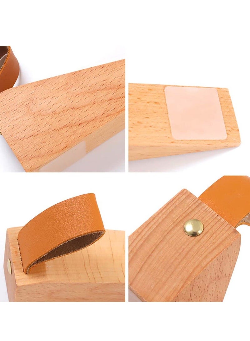 واي آند دي Wood Door Stopper, 2PCS Solid Wooden Non-slip Wedges with Leather Band, Stoppers for Bottom Seam of Door, 0.2"-1.3" Wedge Stopper Keep Open - Image 3