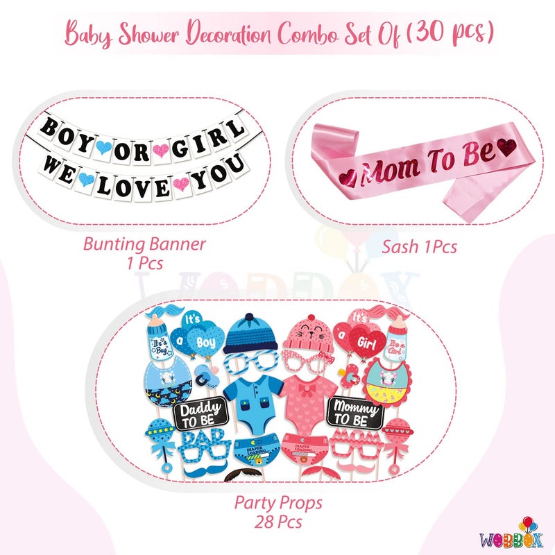 WOBBOX Baby Shower Combo of Party Props 28 Pcs with Blue & Pink Heart Boy Or Girl We Love You Bunting Banner, with Mom to be Light Pink Sash Baby Shower Decoration Item (Pack of 3) - Image 2