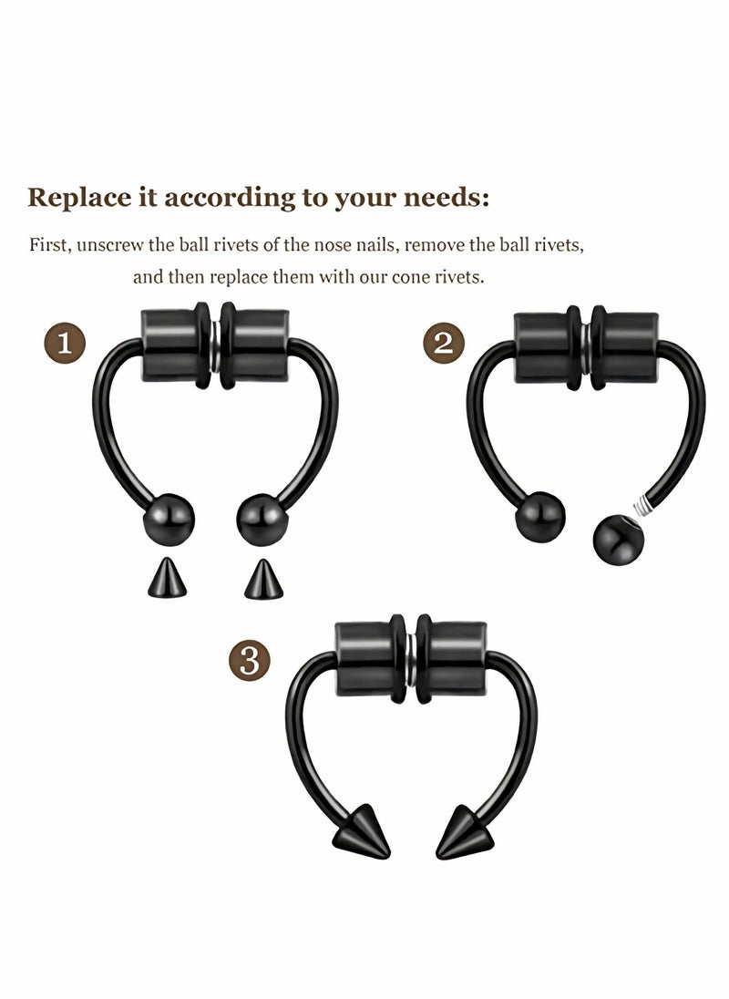 Y&D Magnetic Septum Nose Ring, Horseshoe Fake Rings Non-Pierced Clip On Hoop Stainless Steel Faux Reusable Ring for Women Men, 5Pcs  - Image 3