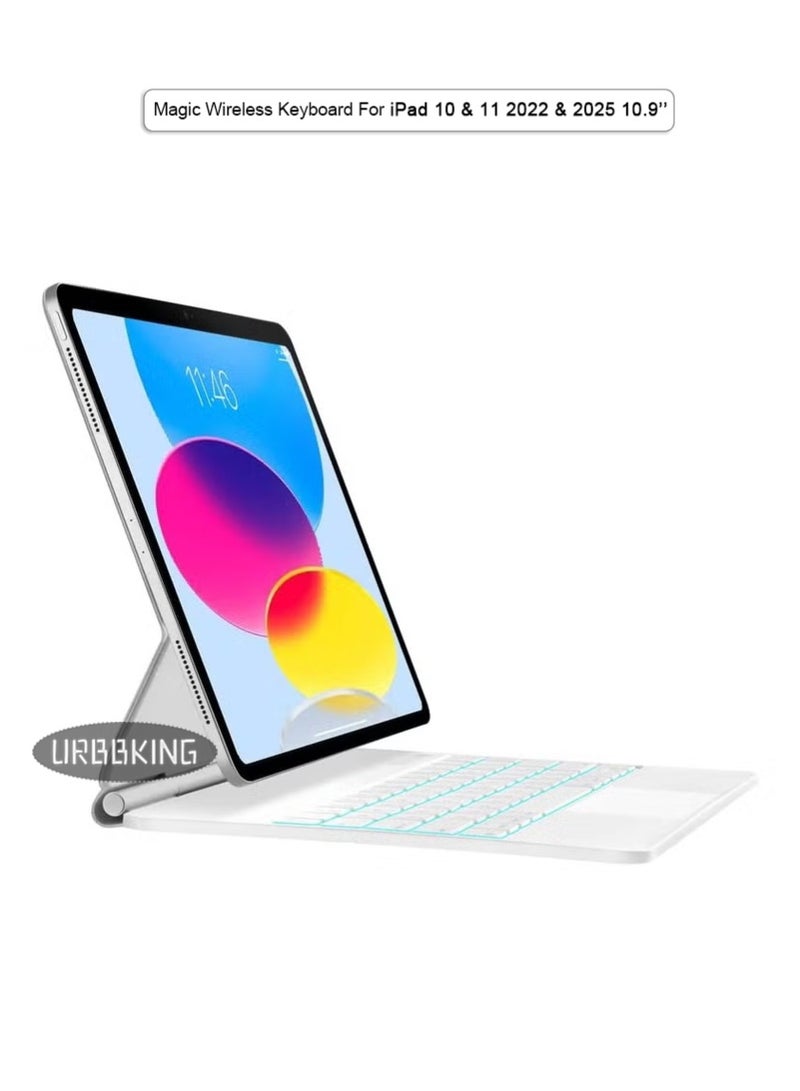 URBBKING Magic Wireless Keyboard for iPad 10 & 11 2022 & 2025 10.9 (10th & 11th Generation) Arabic + English White  - Image 1