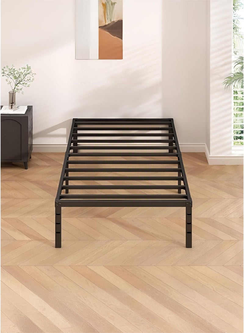 وين هولدر هيكل سرير معدني - ارتفاع ١٩٠*٩٥ سم مع مساحة تخزين، لا حاجة إلى مرتبة زنبركية، مع دعامة شرائح فولاذية متينة، قاعدة مرتبة متينة ومتينة، سهلة التركيب، لون أسود لغرفة النوم - Image 4