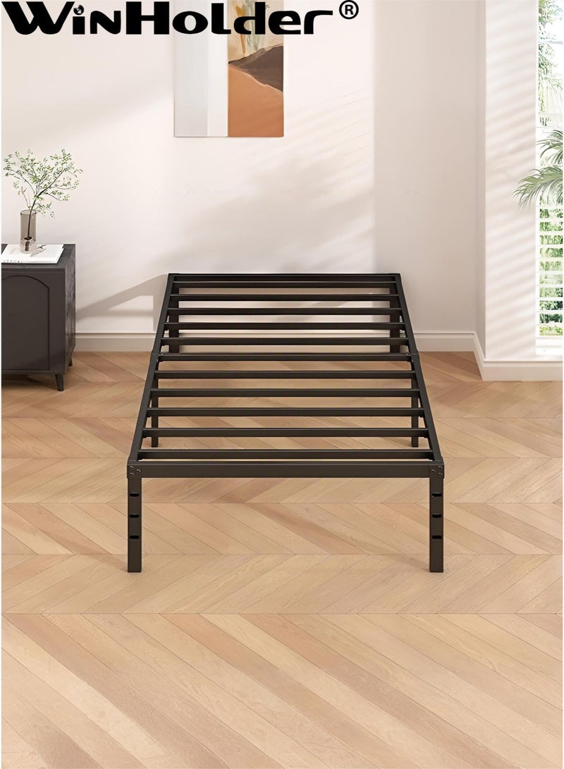 وين هولدر هيكل سرير معدني - ارتفاع ١٩٠*٩٥ سم مع مساحة تخزين، لا حاجة إلى مرتبة زنبركية، مع دعامة شرائح فولاذية متينة، قاعدة مرتبة متينة ومتينة، سهلة التركيب، لون أسود لغرفة النوم - Image 1