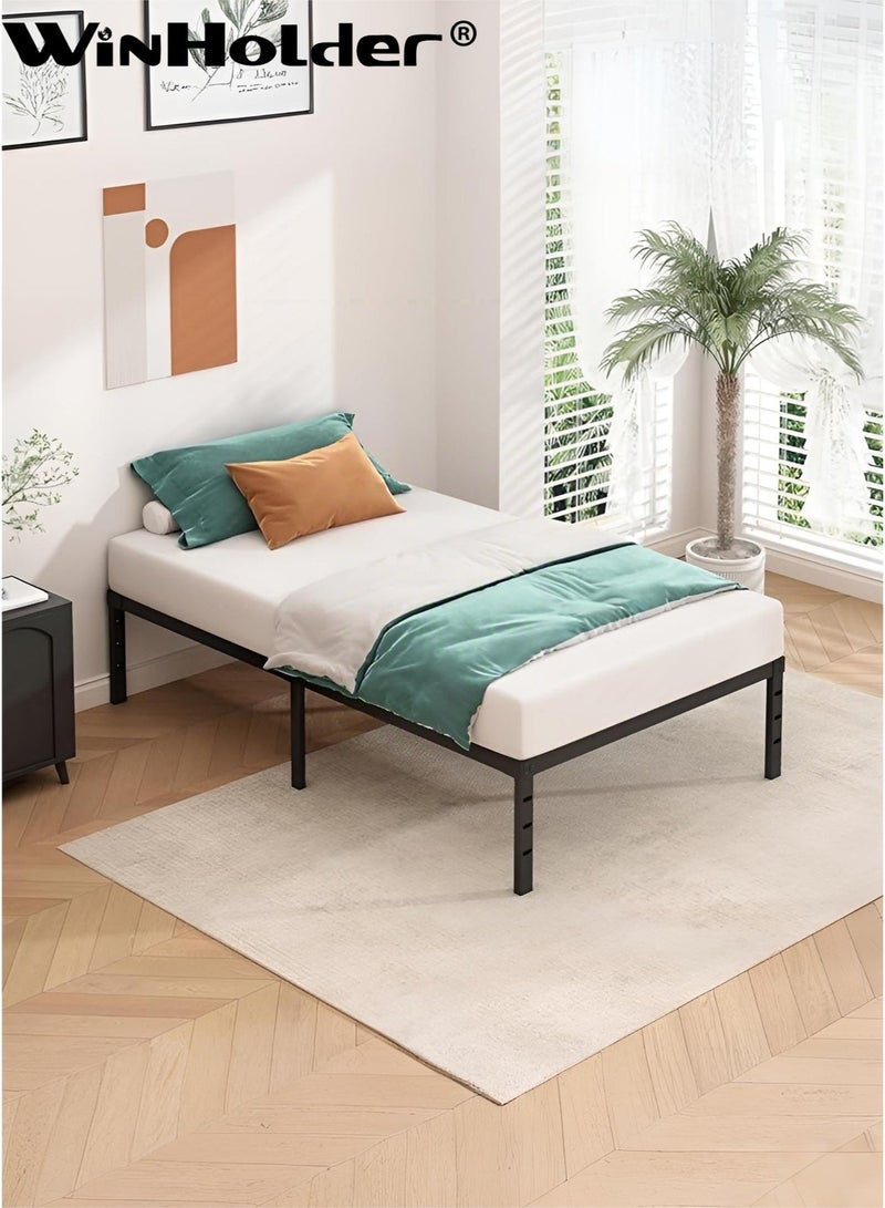 وين هولدر هيكل سرير معدني - ارتفاع ١٩٠*٩٥ سم مع مساحة تخزين، لا حاجة إلى مرتبة زنبركية، مع دعامة شرائح فولاذية متينة، قاعدة مرتبة متينة ومتينة، سهلة التركيب، لون أسود لغرفة النوم - Image 2