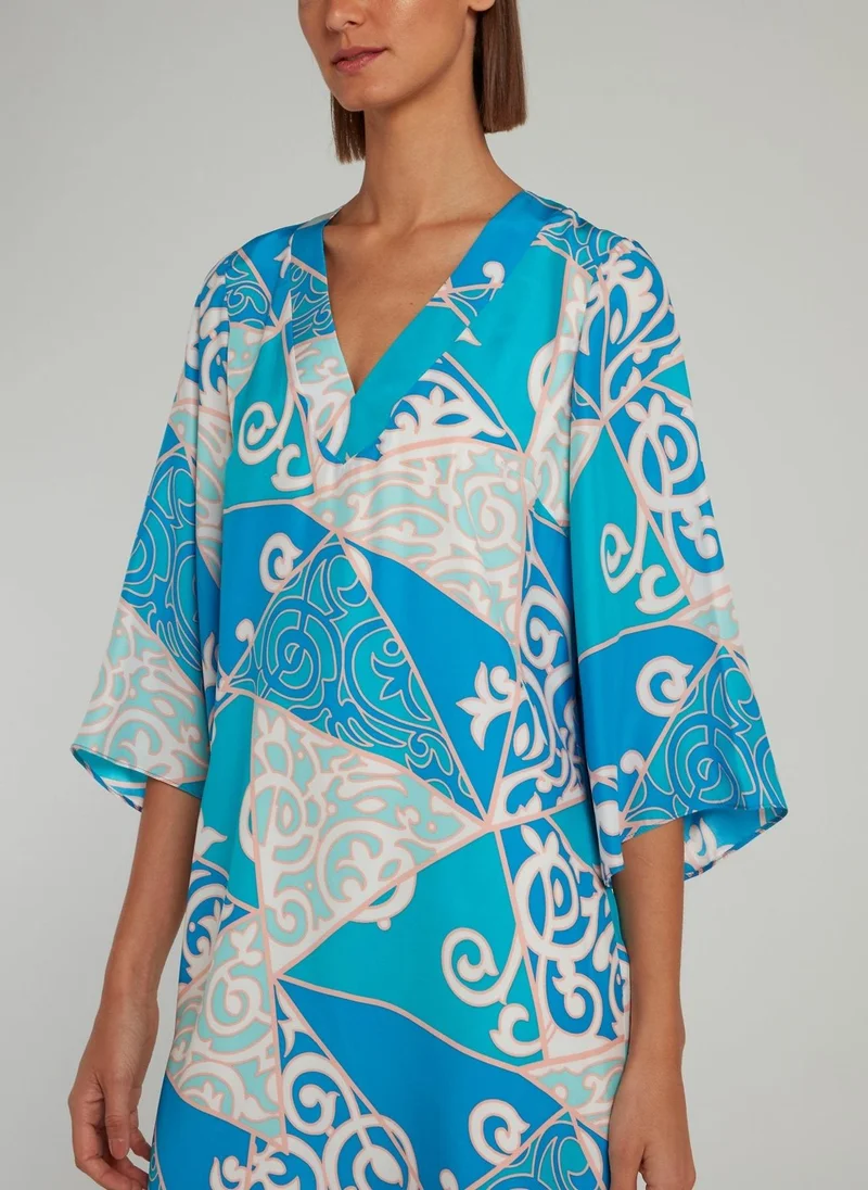 Alice and trixie Blue Jacquard Print V-Neck Shift Dress