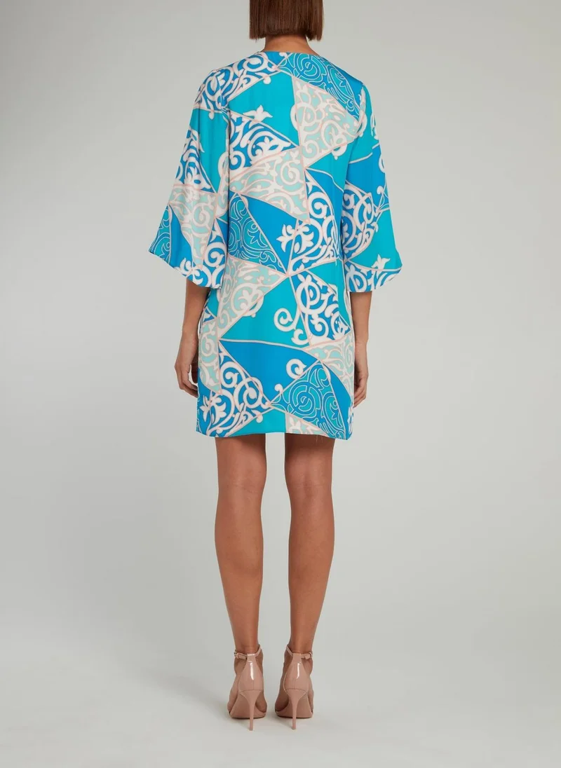 Alice and trixie Blue Jacquard Print V-Neck Shift Dress