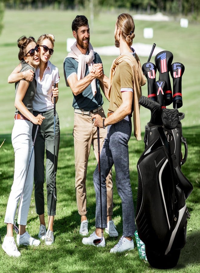 PONADA Golf Club Head Covers, 4pcs USA Flag Golf Club Covers for Woods and Driver Fairway Hybrid, Premium PU Leather Patriotic Golf Head Covers for Men Women - Fits Most Golf Clubs(Black) - Image 5