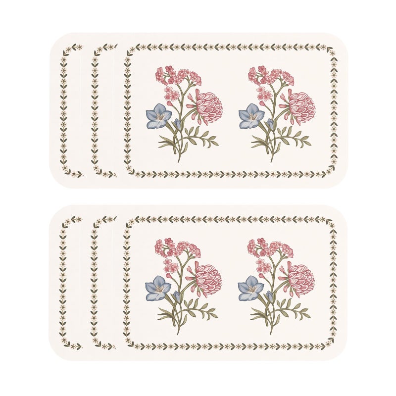 ISAENNE French Cottage Floral Rectangle PVC Placemats Set of 6, Waterproof and Heat-Resistant Place Mats.Decoration for Kitchen, Dinning, Parties, Holiday,12"*17" - Image 1