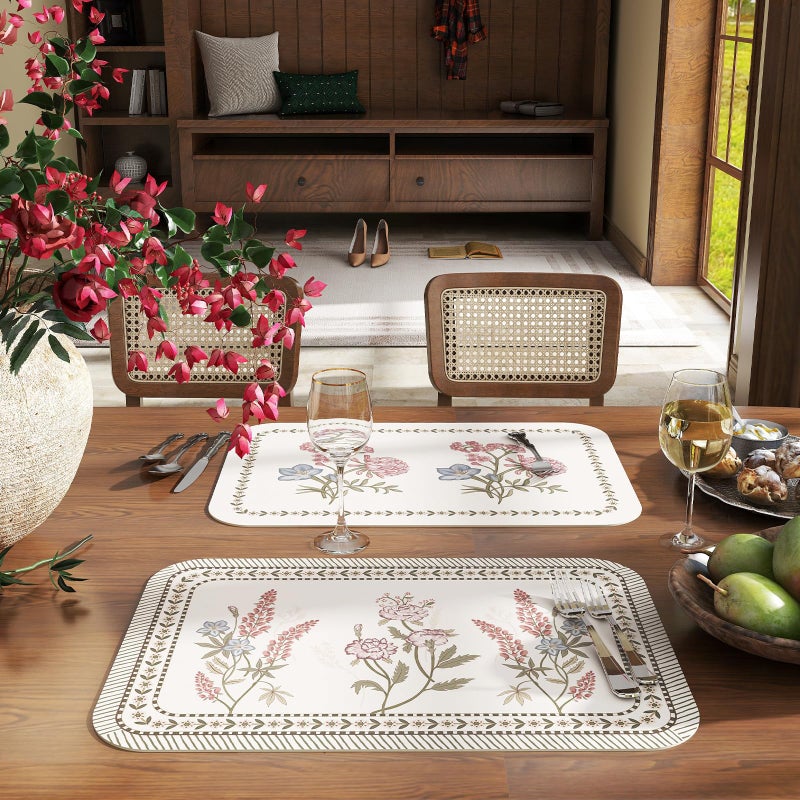 ISAENNE French Cottage Floral Rectangle PVC Placemats Set of 6, Waterproof and Heat-Resistant Place Mats.Decoration for Kitchen, Dinning, Parties, Holiday,12"*17" - Image 3