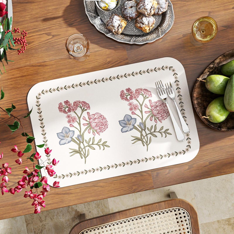 ISAENNE French Cottage Floral Rectangle PVC Placemats Set of 6, Waterproof and Heat-Resistant Place Mats.Decoration for Kitchen, Dinning, Parties, Holiday,12"*17" - Image 2