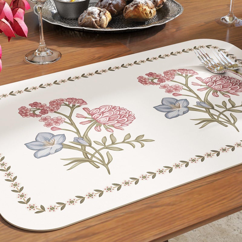 ISAENNE French Cottage Floral Rectangle PVC Placemats Set of 6, Waterproof and Heat-Resistant Place Mats.Decoration for Kitchen, Dinning, Parties, Holiday,12"*17" - Image 4