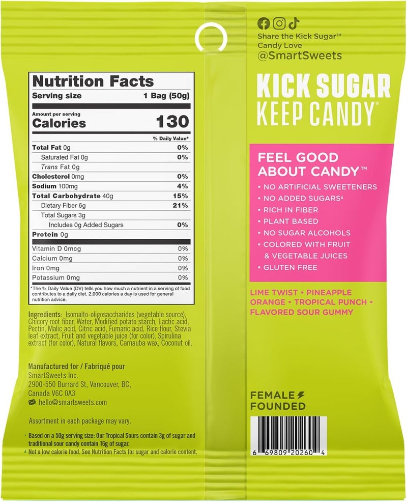 SmartSweets Tropical Sours Gummy Candy - 1.8oz (Pack of 14) - Low Sugar, Plant-Based, Gluten-Free Snack - Image 2