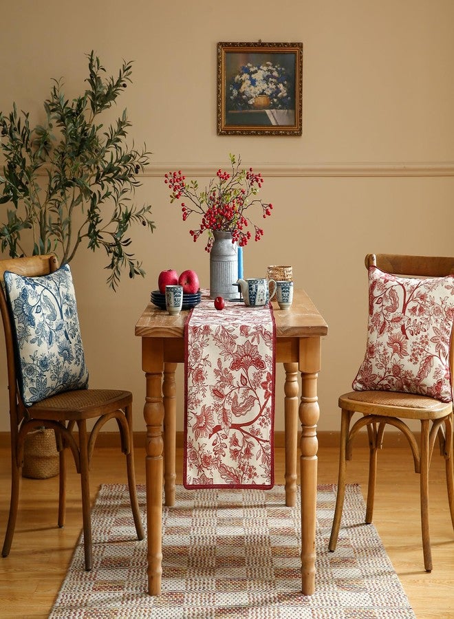 ISAENNE Designer Elegant Linen Table Runner 87 Inches, Red Flower Pattern Long Table Runners for Thanksgiving,Dining Room,Banquet,Holiday,Christmas,New Year,12"*87" - Image 3