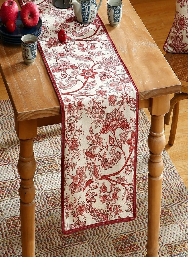 ISAENNE Designer Elegant Linen Table Runner 87 Inches, Red Flower Pattern Long Table Runners for Thanksgiving,Dining Room,Banquet,Holiday,Christmas,New Year,12"*87" - Image 2