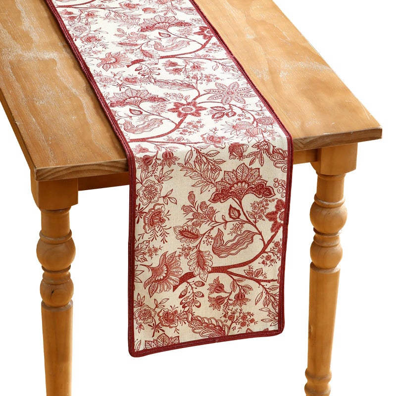ISAENNE Designer Elegant Linen Table Runner 87 Inches, Red Flower Pattern Long Table Runners for Thanksgiving,Dining Room,Banquet,Holiday,Christmas,New Year,12"*87" - Image 1
