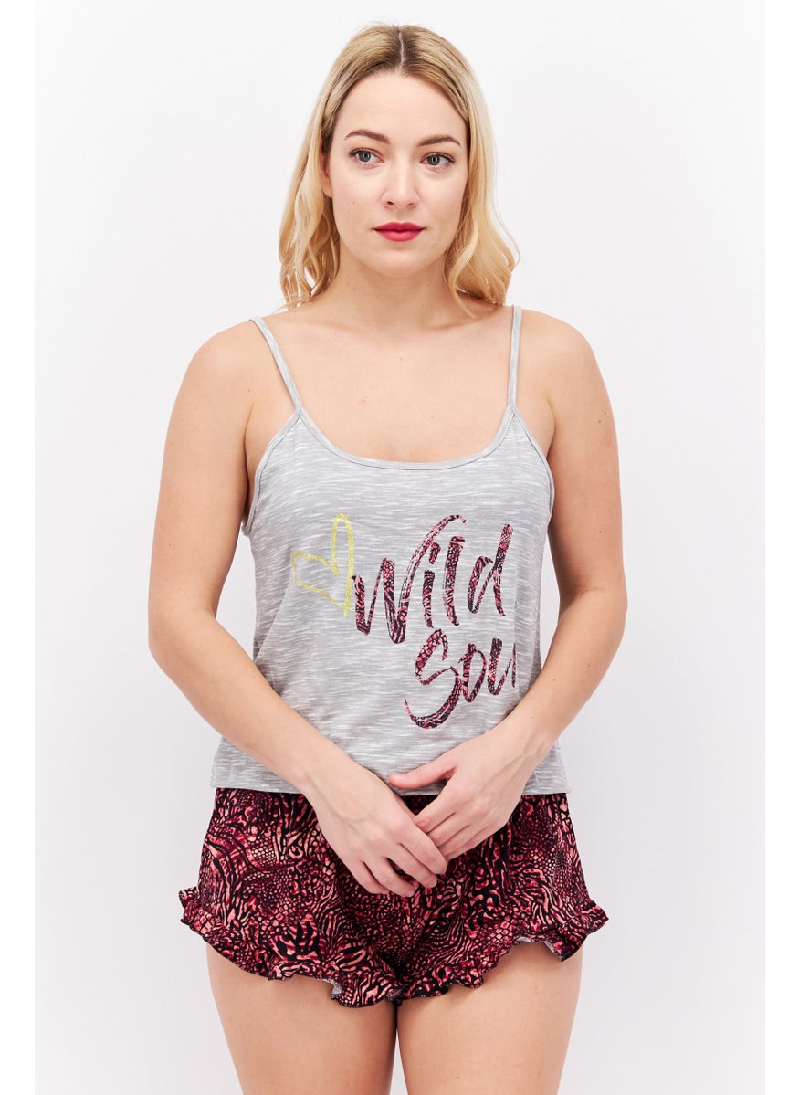 French Affair Women 2 Pieces Graphic Print Top And Bottom Set, Grey Combo  - Image 1