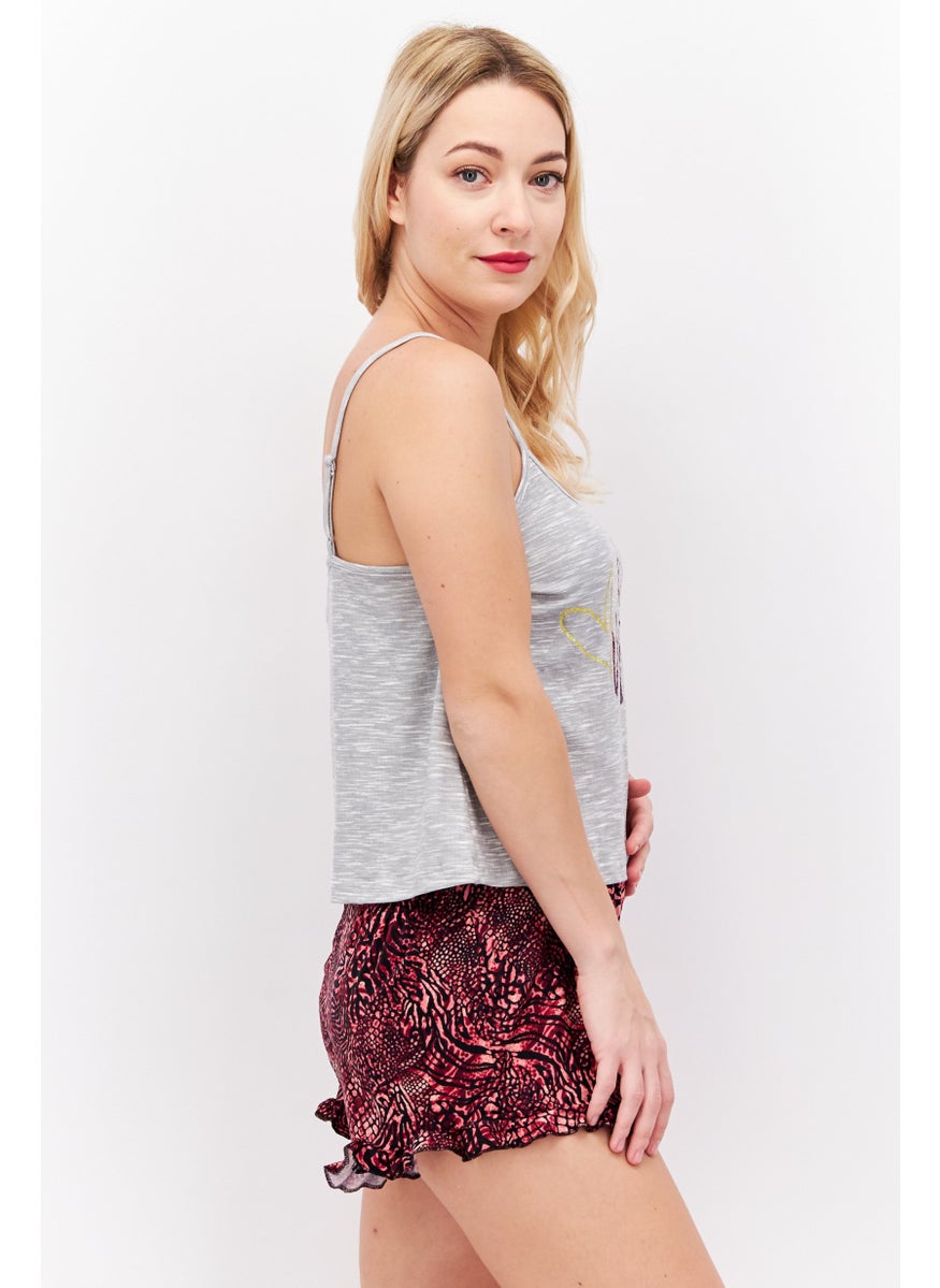 French Affair Women 2 Pieces Graphic Print Top And Bottom Set, Grey Combo  - Image 2