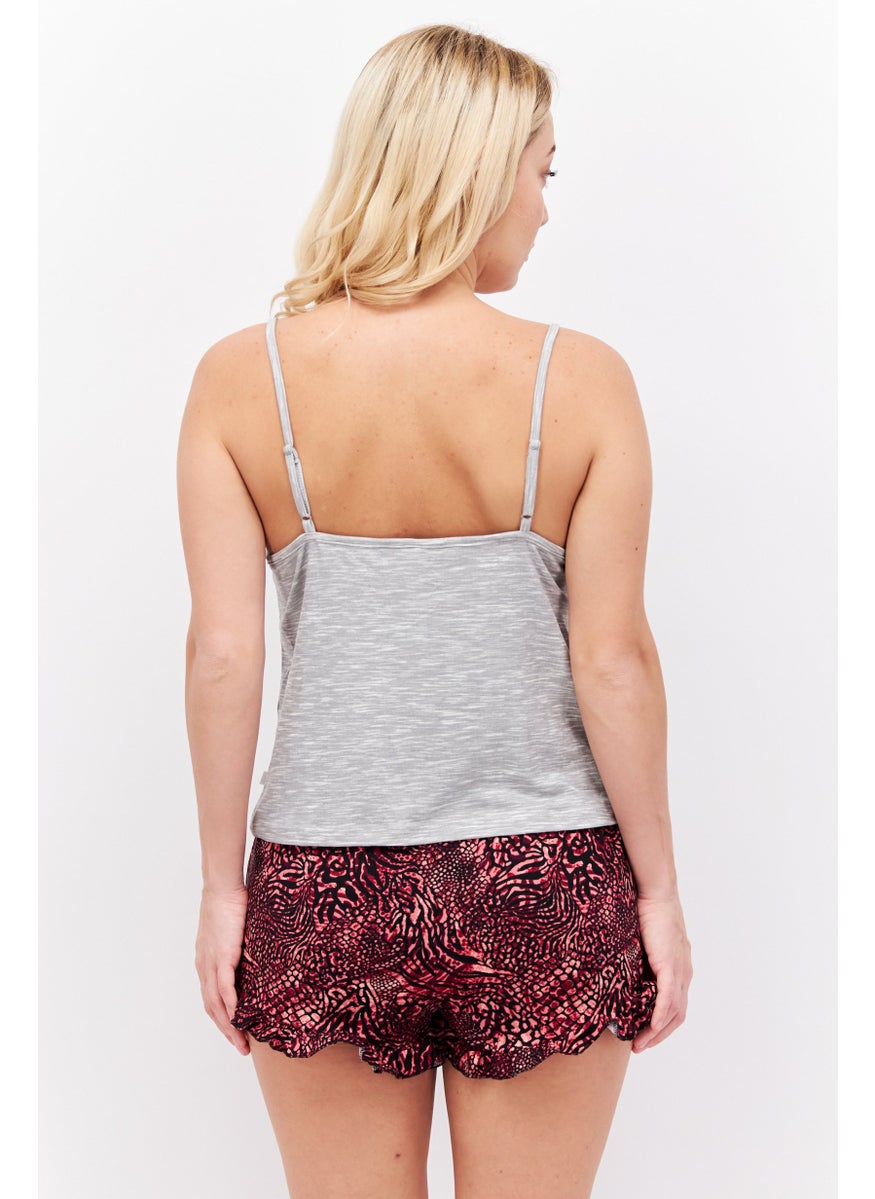 French Affair Women 2 Pieces Graphic Print Top And Bottom Set, Grey Combo  - Image 3
