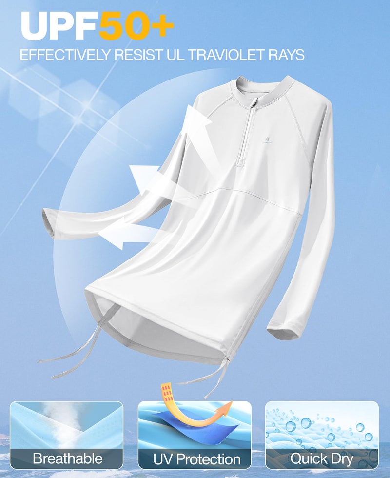 Heathyoga Rash Guard for Women UPF 50+ UV Sun Protection Swim Shirt for Woman Long Sleeve Swimsuits Bathing Suit Tops White - Image 3