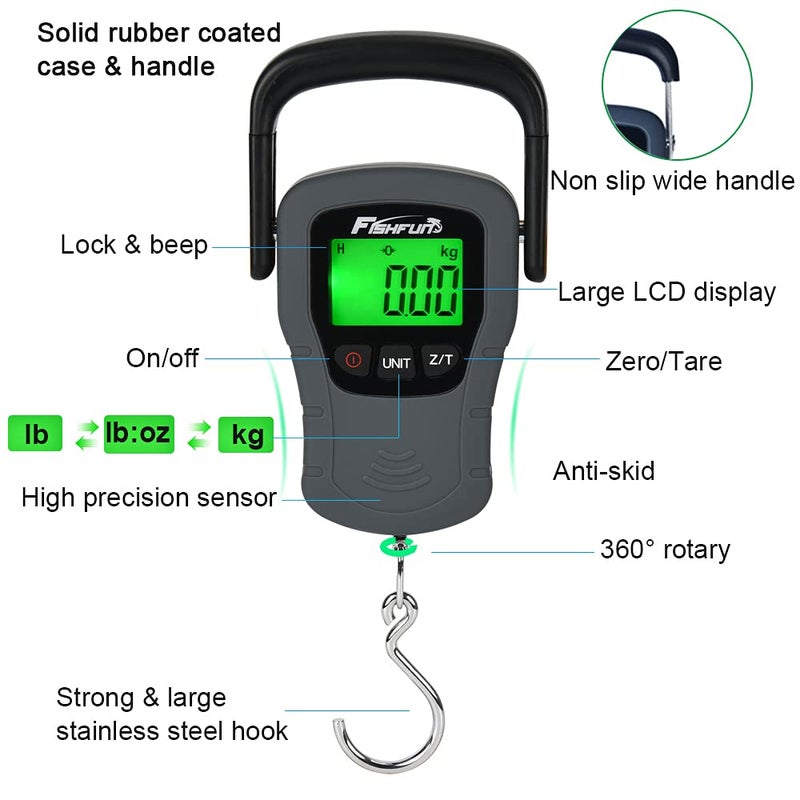 Fishfun Digital Fish Scale, Electronic Hanging Fish Weight Scale with Large Handle & Measuring Tape, 110lb/50kg Fishing Scale, 3 AAA Batteries Included, Fishing Gifts for Men - Image 3