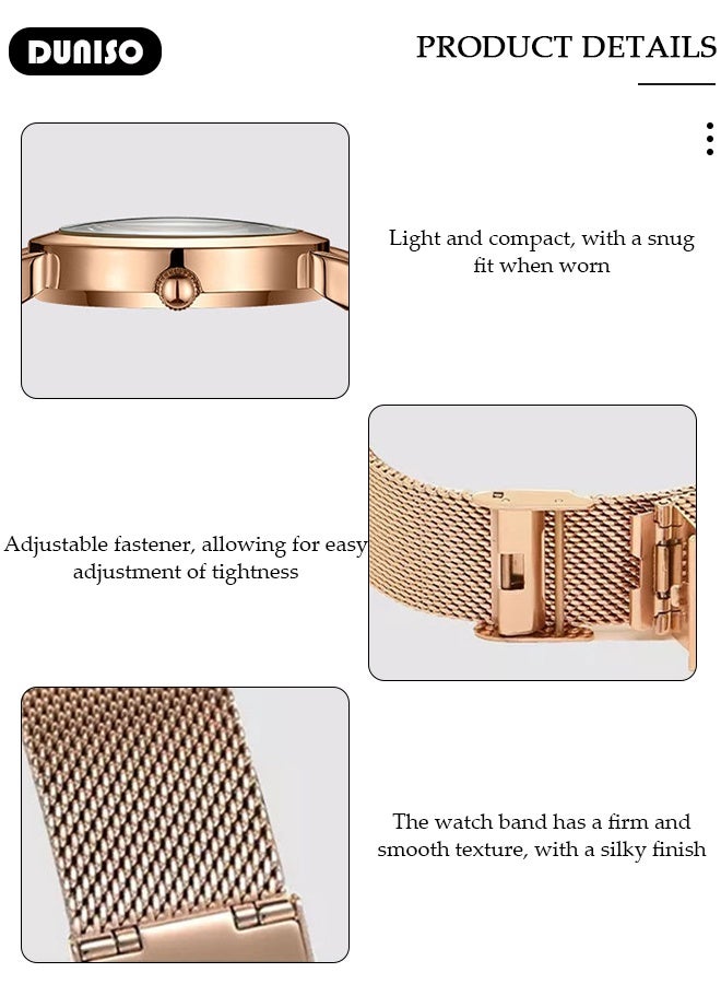 DUNISO Women's watches, Korean-style simple women's watches, water-resistant women's wristwatches, luminous women's watches, women's elegant watches, non-mechanical watches - Image 4