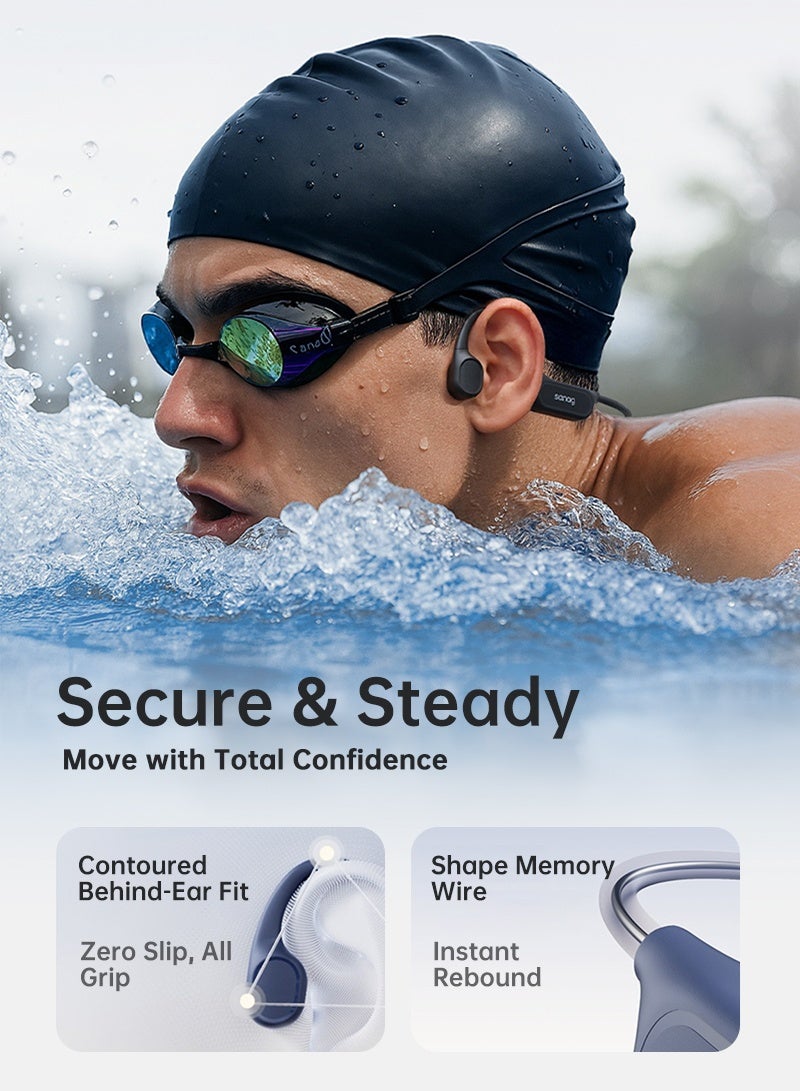 sanag Bone Conduction Headphones, HD Microphone, Ultra-Light & Secure Fit, 32G Storage, Open-Ear Sport Headphones, IPX8 Waterproof, Magnetic Charging, Bluetooth 6.0, Black - Image 3